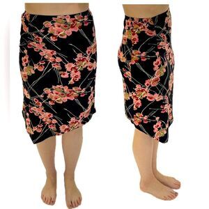 Max And Cleo Black Pink Floral Stretch Asymmetrical Skirt Women’s Size XS